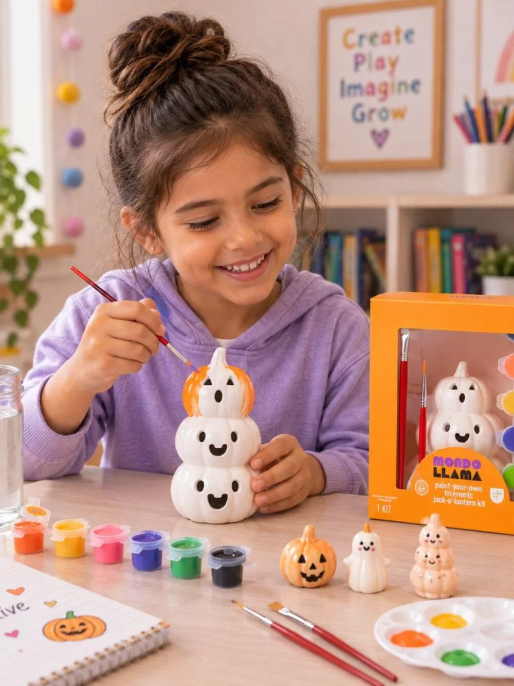 Mondo Llama Halloween Lit Ceramic Pumpkins Paint Your Own Craft Kit Kids NEW